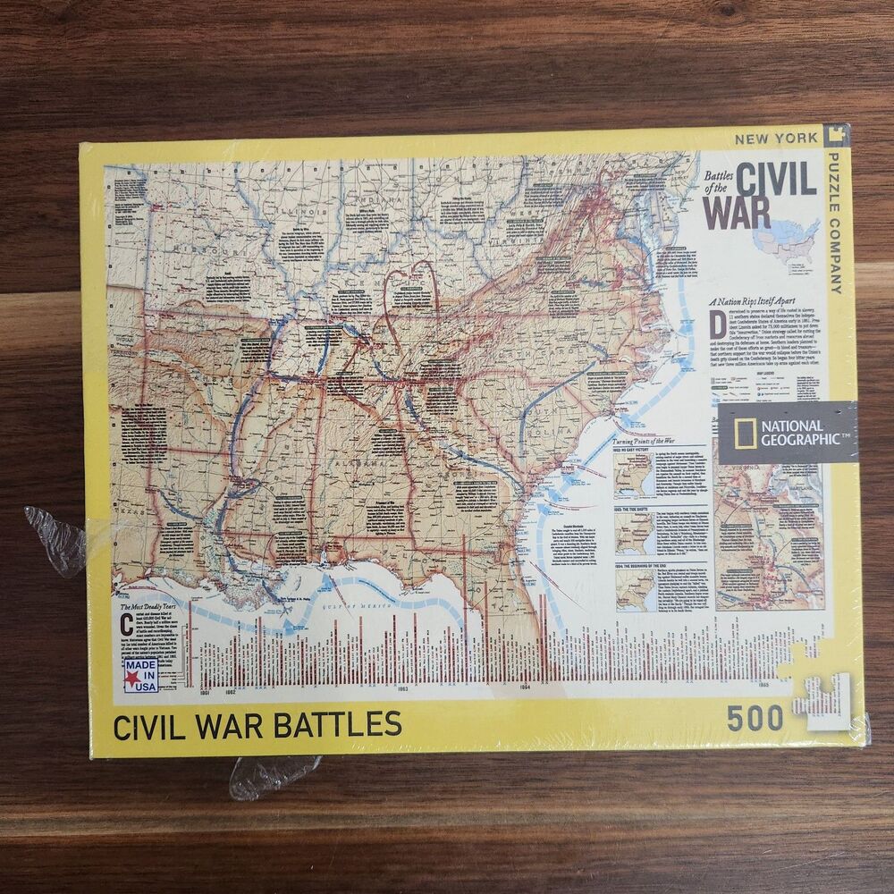 New York Puzzle Co National Geographic Civil War Battles Map 500 Piece Jigsaw